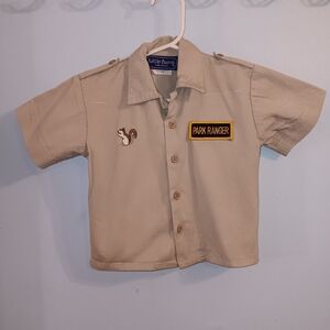 Little Baron Park Ranger Button Down Tan Shirt Squirrel Embroidery Patch 12 M